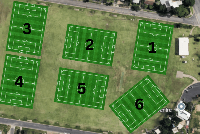 Duke of Kent Park field map showing fields 1-6